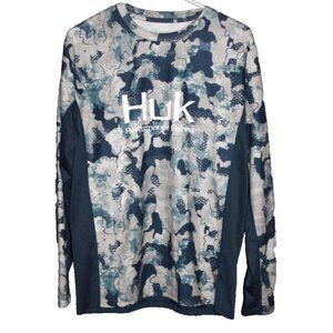 HUK Performance Fabrics Long Sleeve Blue Fishing Rash Guard Men's Size Medium M